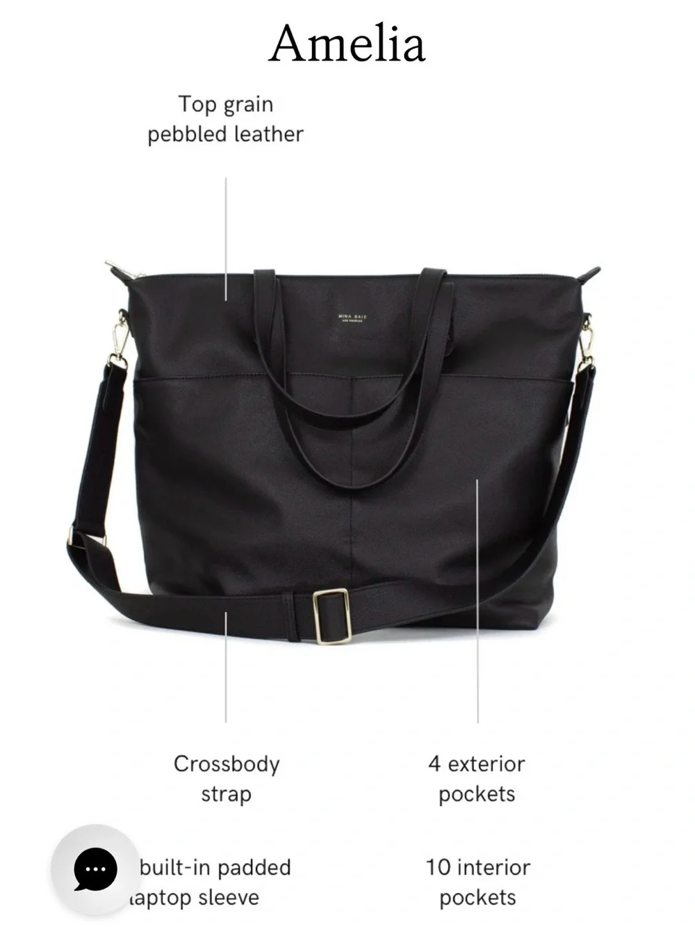 MINA BAIE Black Leather Diaper Tote Crossbody Backpack Bag